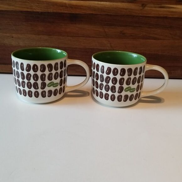 2009 Starbucks New Bone China Collectable Ceramic Coffee Bean Mug Set of 2 - Picture 2 of 5